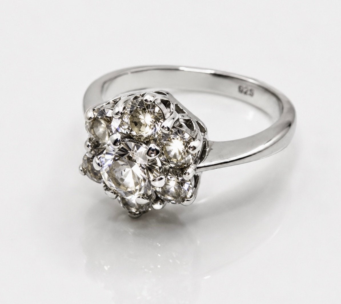 Vintage ring Zilver 925 Rozet Ring met Kristallen Stenen, Verzenden, Zilver, Ring, Met edelsteen