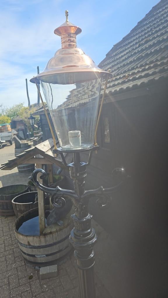 Klassieke Buitenlamp - Koperen Kap & Zwart Gietijzer, Ophalen of Verzenden