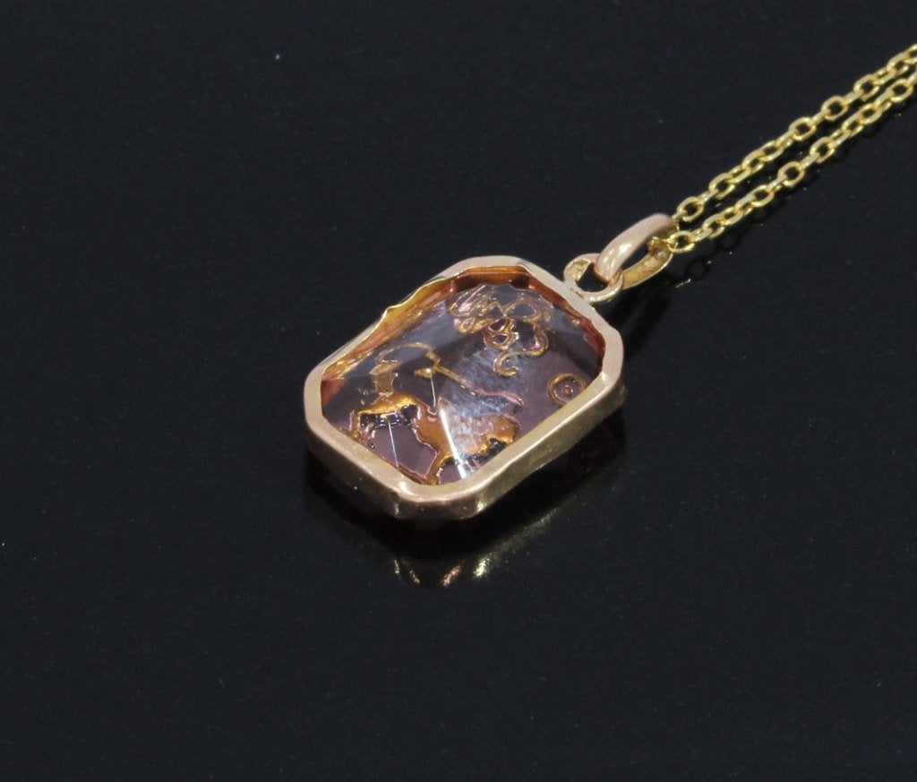 Toermalijn leeuw fraaie 14k gouden ketting hanger vintage, Verzenden, Goud, Hanger, Met edelsteen