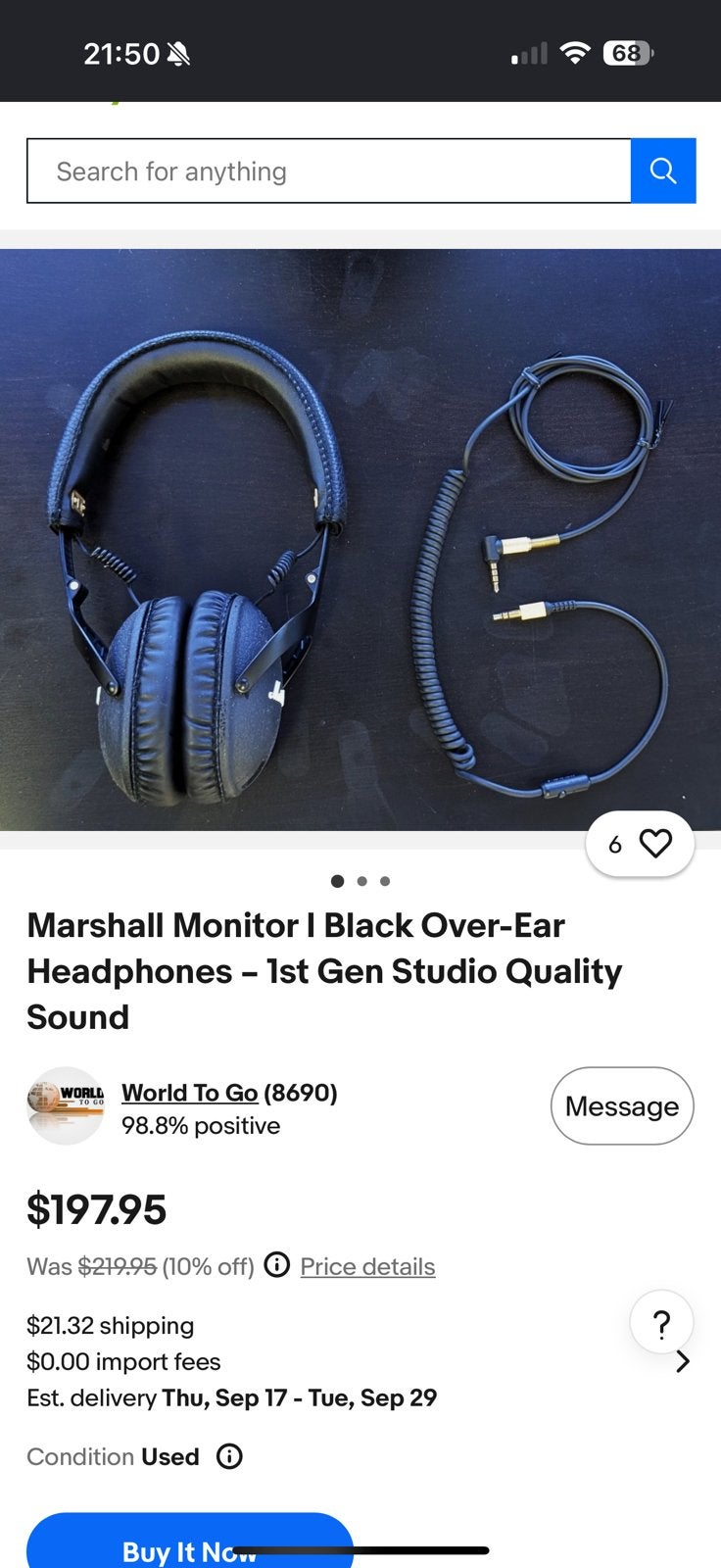 Marshall Monitor I Over-ear Draadloze Hoofdtelefoon Zwart