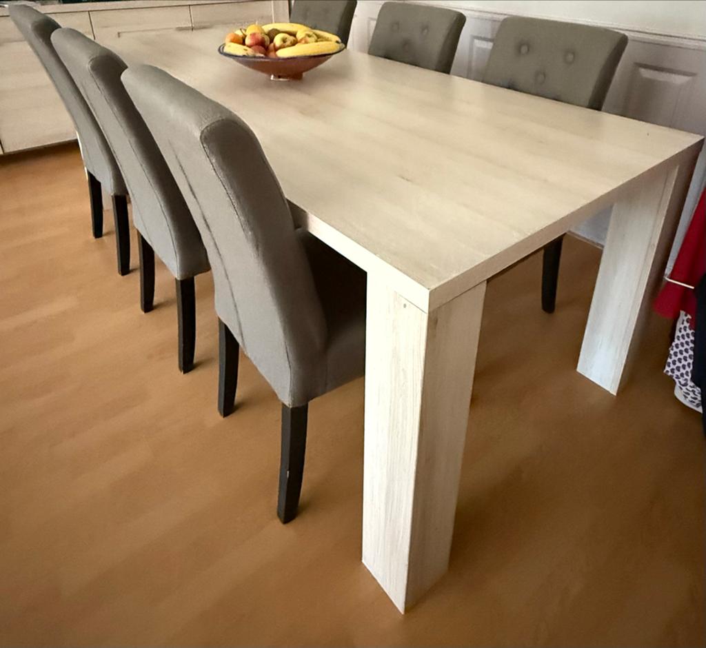 Grote eettafel met 6 stoelen - Ideaal voor families, Gebruikt, 200 cm of meer, Vijf personen of meer, Rechthoekig