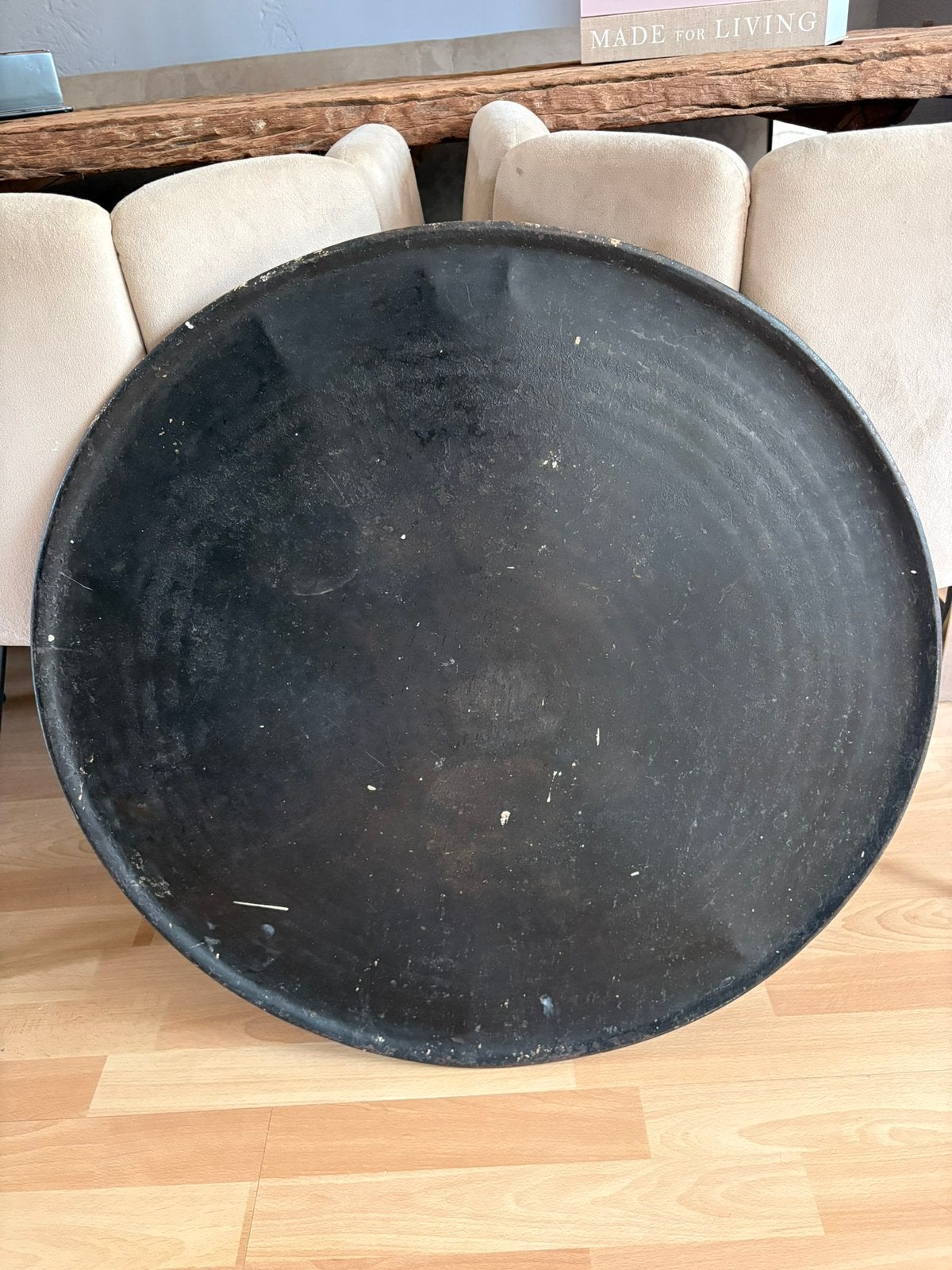 Prachtige oude ronde metalen bakplaat 70 cm doorsnee, Ophalen of Verzenden