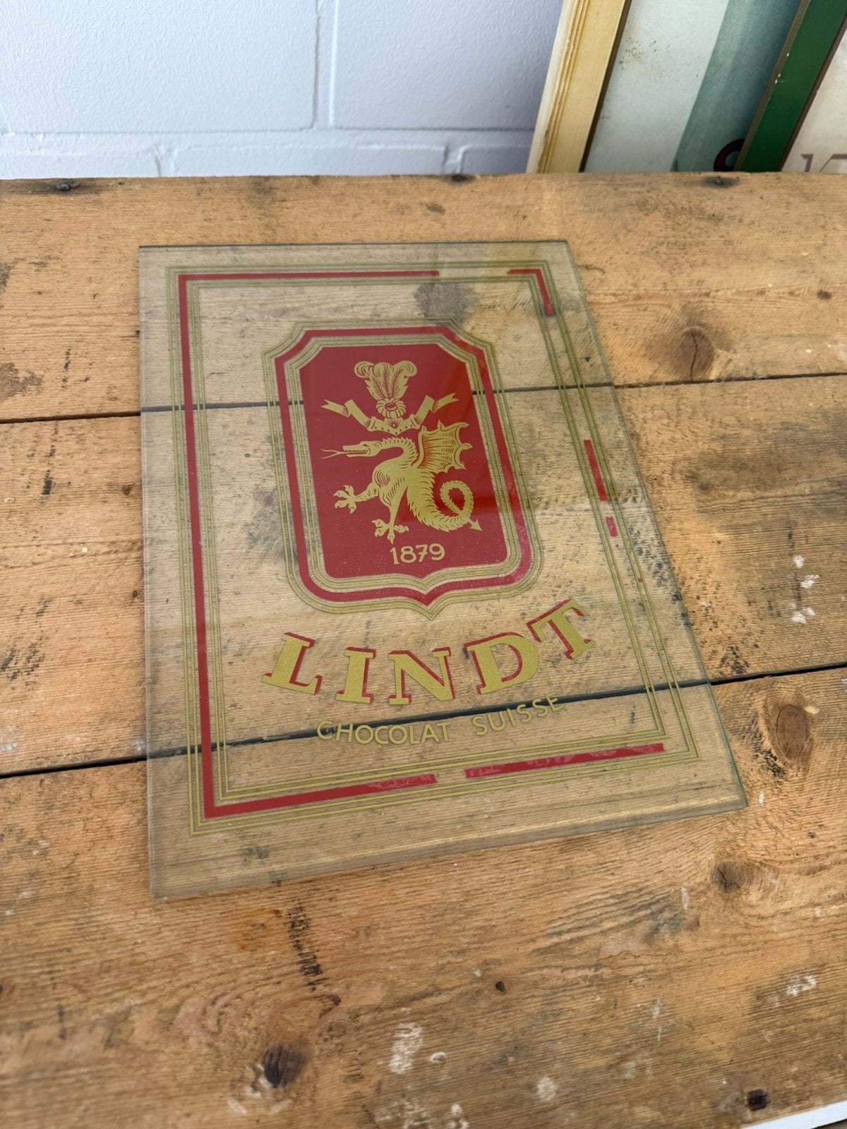 Oide reclame glasplaat reclamebord lindt chocolade chocola, Ophalen of Verzenden, Zo goed als nieuw, Reclamebord