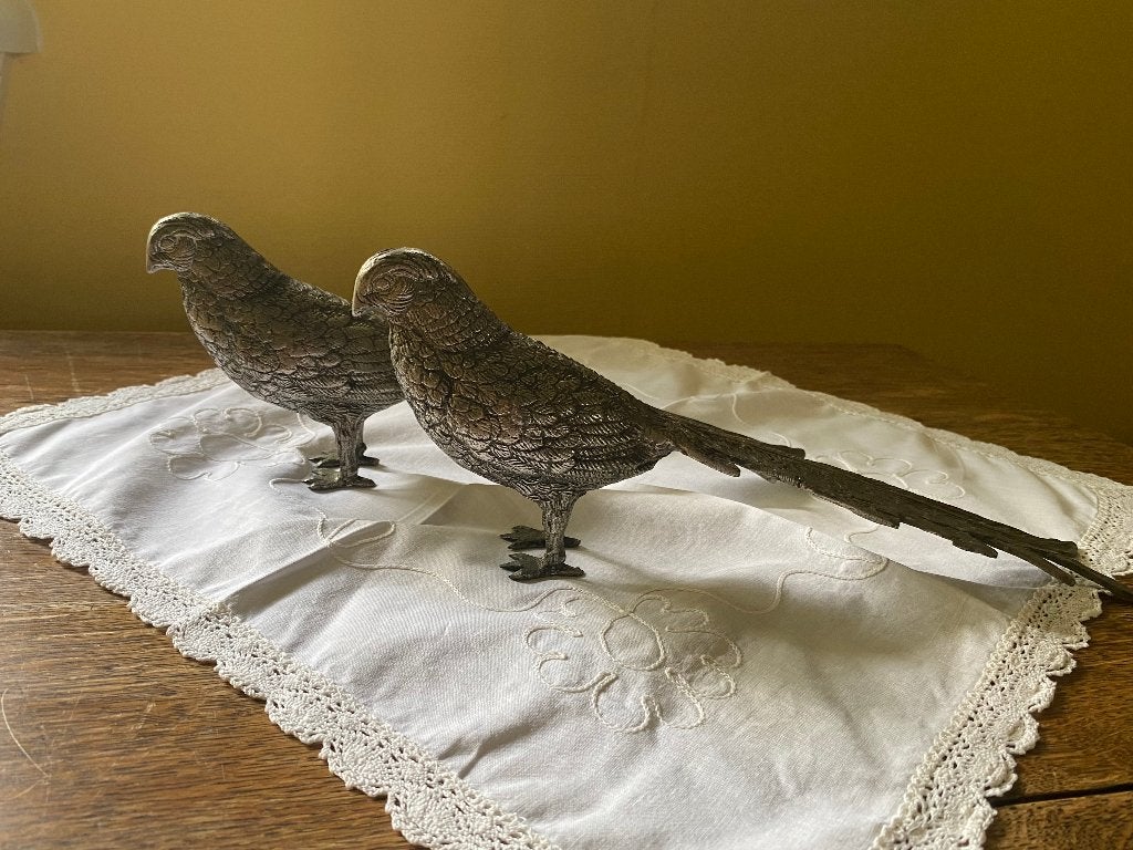 Verzilverde fazanten, tafelstukken *Nous deux*, Ophalen of Verzenden, Zilver