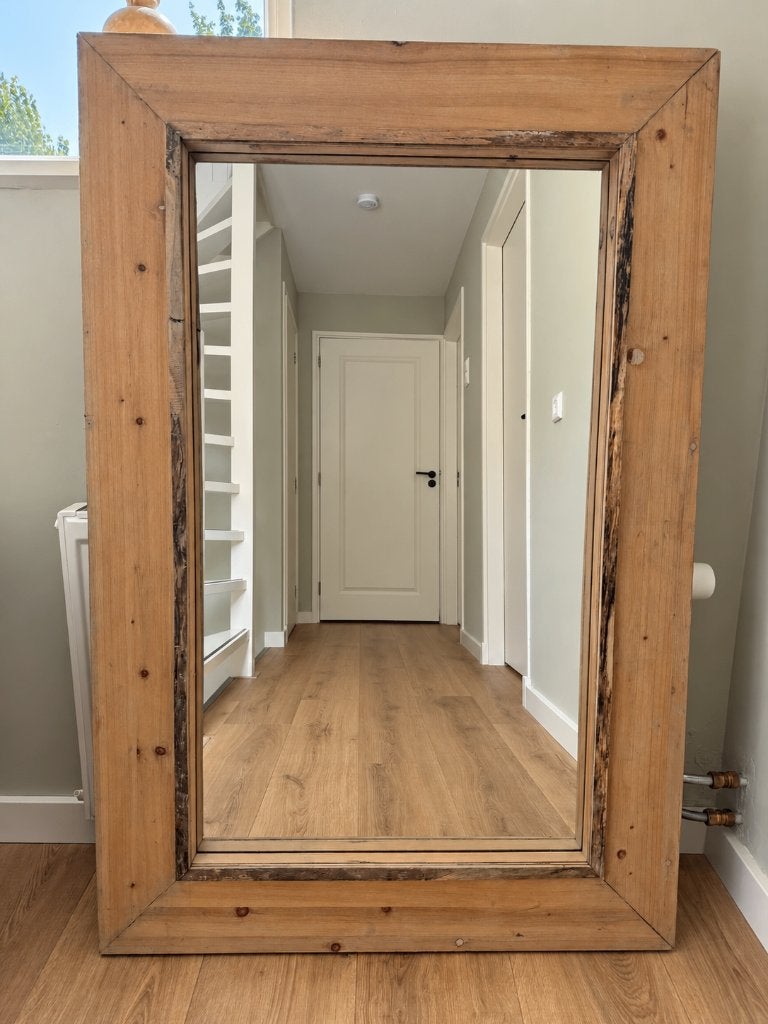 Robuuste houten spiegel – landelijk & stoer – 80 x 120 cm, Huis en Inrichting, Ophalen, 100 tot 150 cm, Zo goed als nieuw, 75 tot 100 cm