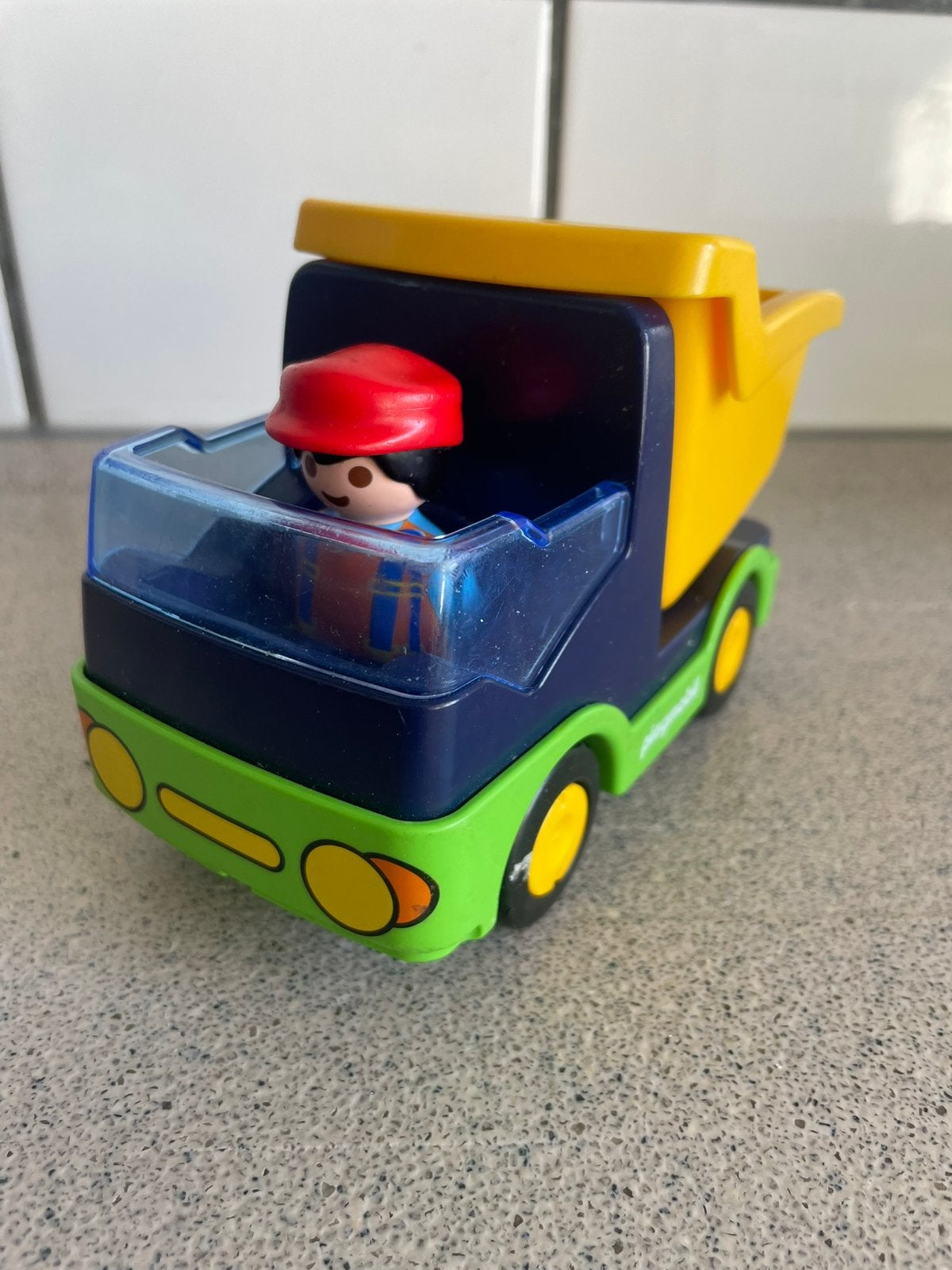 Playmobil 1 2 3 kiepwagen zandauto werkman, Ophalen of Verzenden, Zo goed als nieuw