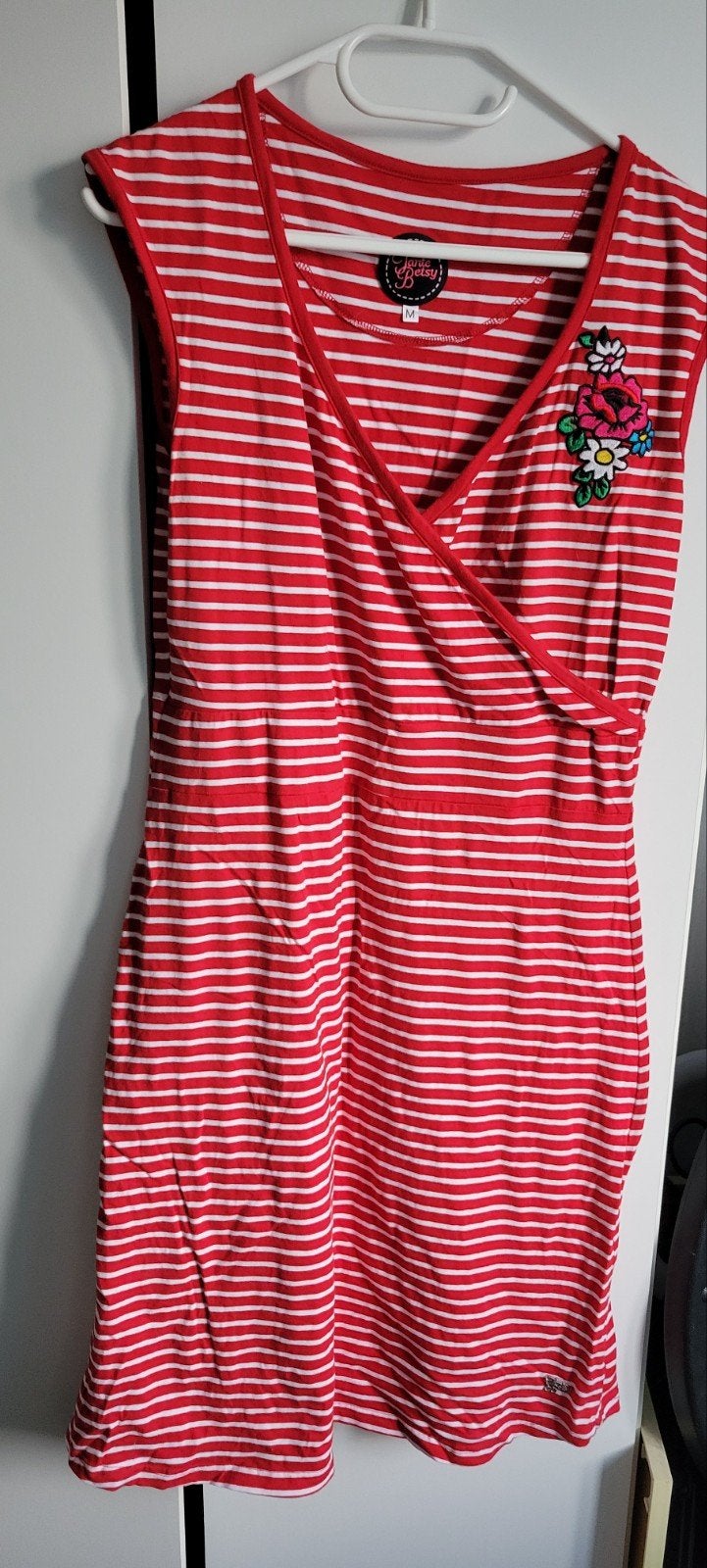 Tante Betsy jurk maat M rood gestreept met bloemen, Kleding | Dames, Maat 38/40 (M), Tante Betsy, Ophalen of Verzenden, Knielengte