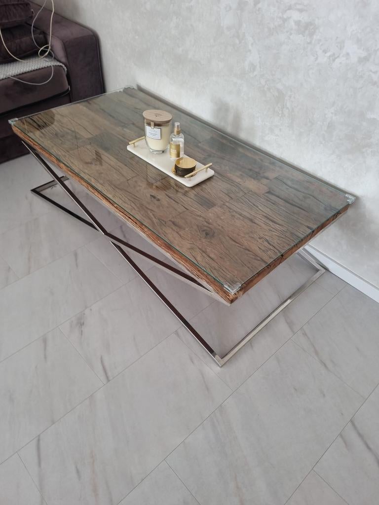 Complete woonkamer set hout en zilver, 200 cm of meer, Ophalen of Verzenden, Zo goed als nieuw, Minder dan 50 cm