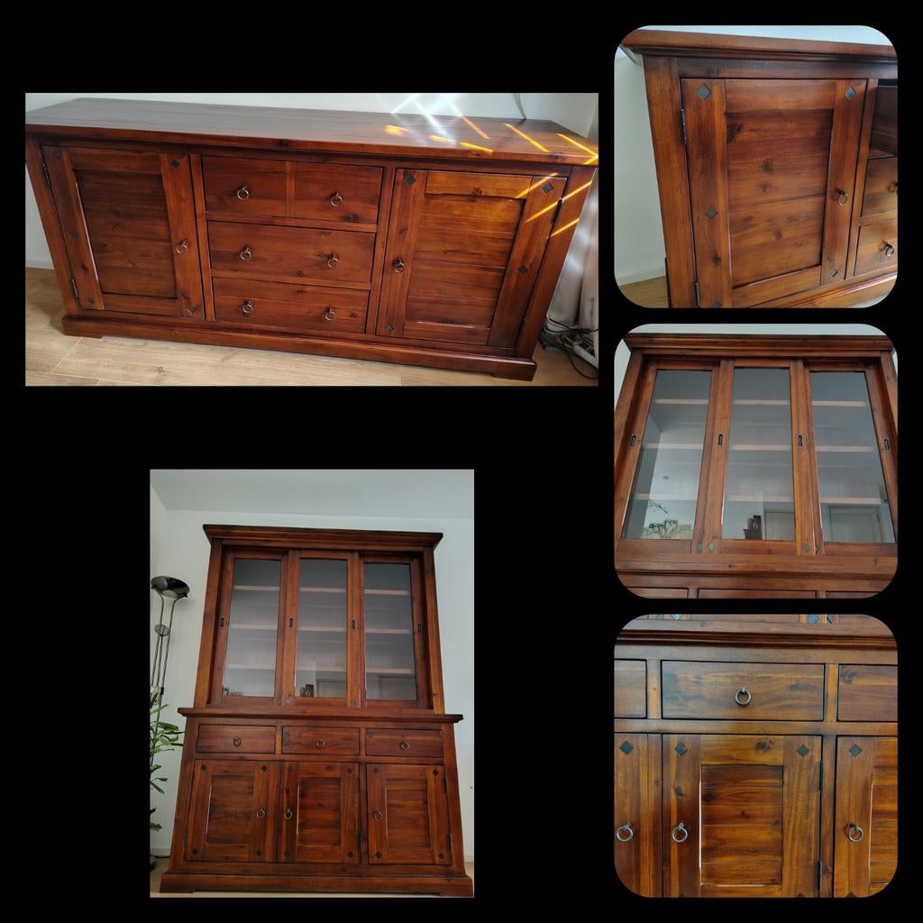 Kersenkleur dressoir & kersenkleur buffetkast - set €425, Ophalen, Gebruikt, 200 cm of meer, 150 tot 200 cm