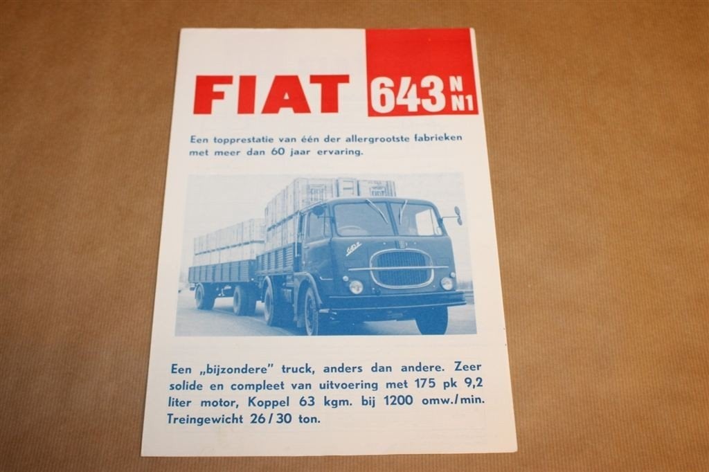 Zeldzame brochure - Fiat 643 N N1 vrachtwagen - 1965, Boeken, Ophalen of Verzenden, Zo goed als nieuw, Tractor en Landbouw