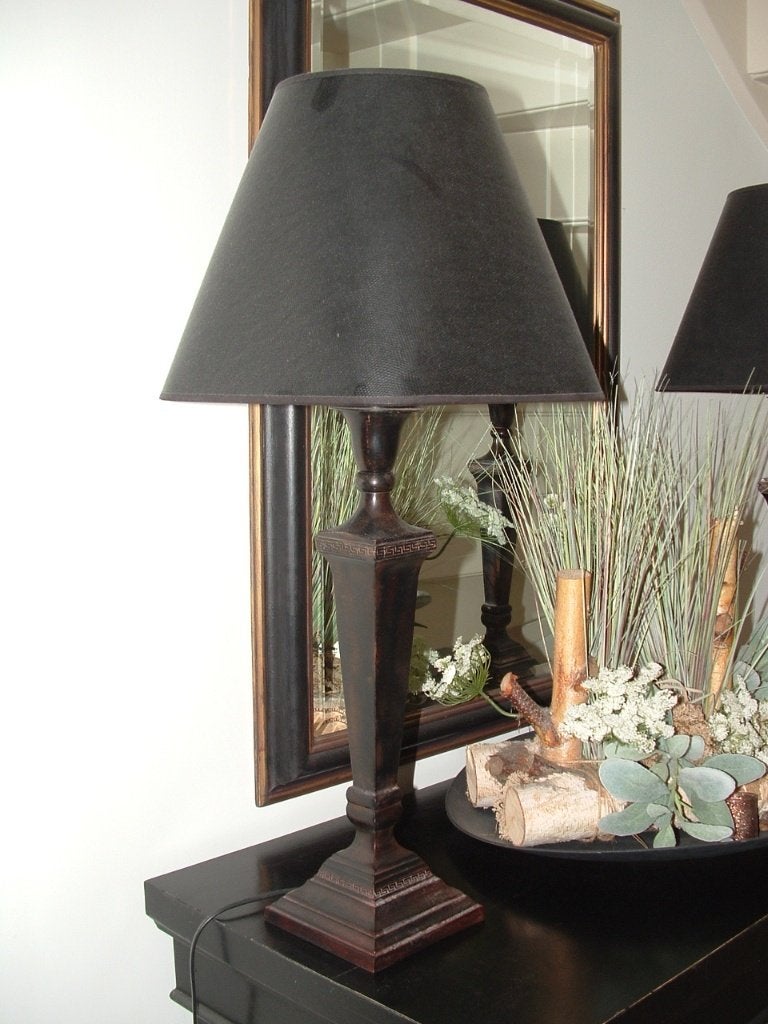 2x Lamp, tafellamp metalen zuil (voet) + kap, Ophalen, Zo goed als nieuw