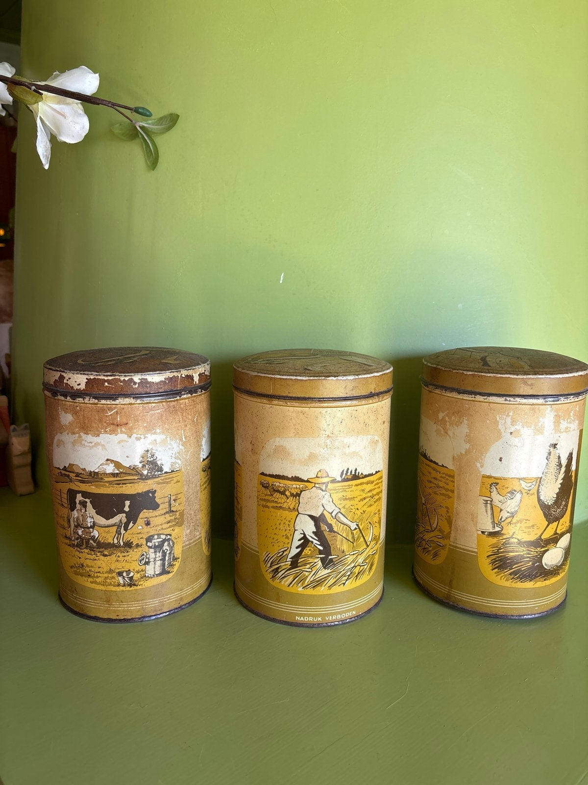 Set van 3 Vintage Blikken: v d  Meulen tafelbeschuit, Antiek en Kunst, Ophalen of Verzenden