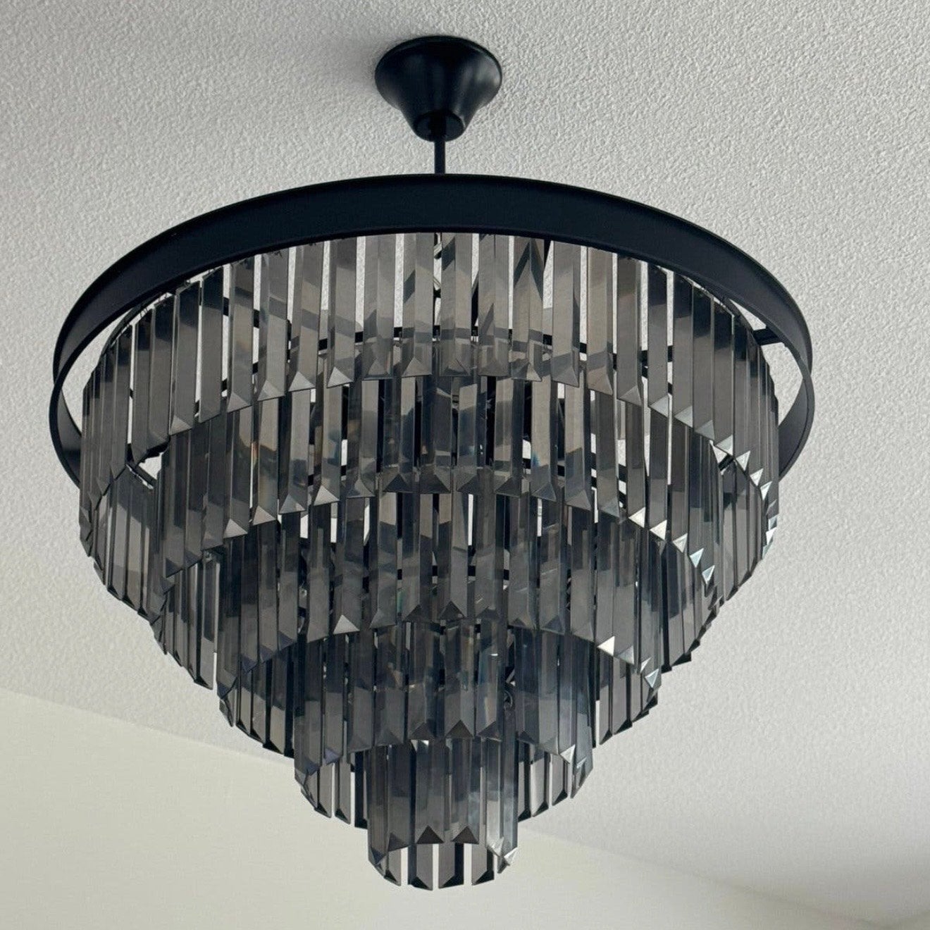 Moderne kroonluchter met kristallen - Antraciet, Ophalen, Zo goed als nieuw, Glas, Overige fittingen