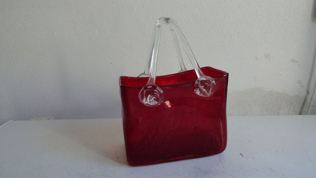 Murano glazen vaas in vorm van handtas, rood, 14 cm, Ophalen of Verzenden, Rood, Handgemaakt