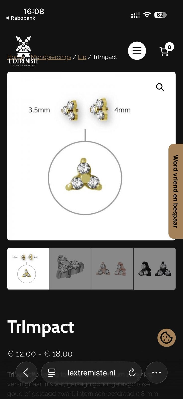 Neuspiercing knopje L’extremiste Arnhem, Sieraden, Tassen en Uiterlijk, Piercings, Staal, Nieuw, Ophalen of Verzenden, Neuspiercing