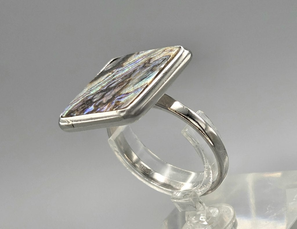 Zilveren ring met edelsteen paua/ abalone schelp. 2026/511, 18 tot 19, Overige kleuren, ., Ophalen of Verzenden
