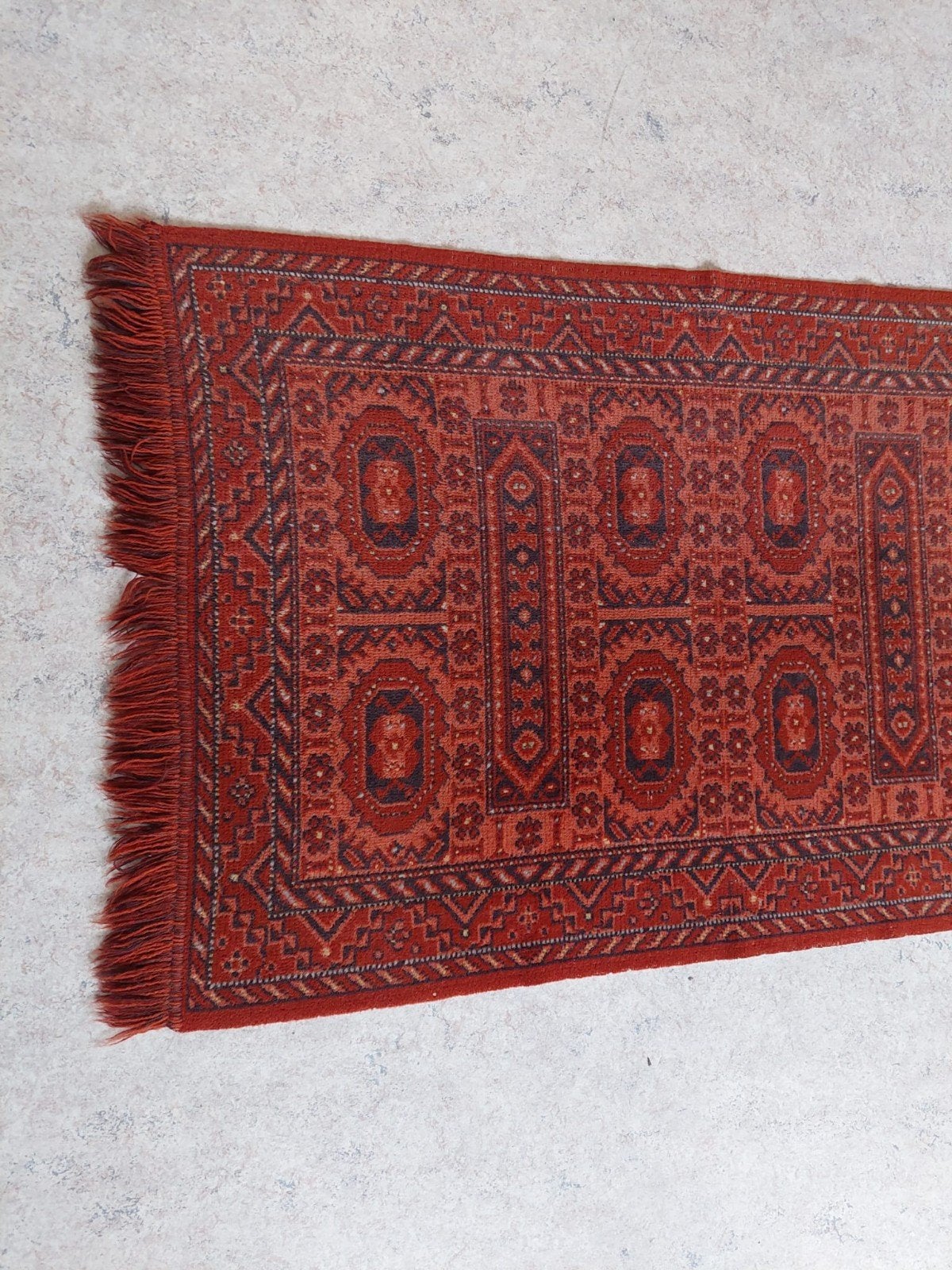 Vintage  tapijt/ tafelkleed, rood met traditionele patronen, Gebruikt, 100 tot 150 cm, Vintage, Bruin