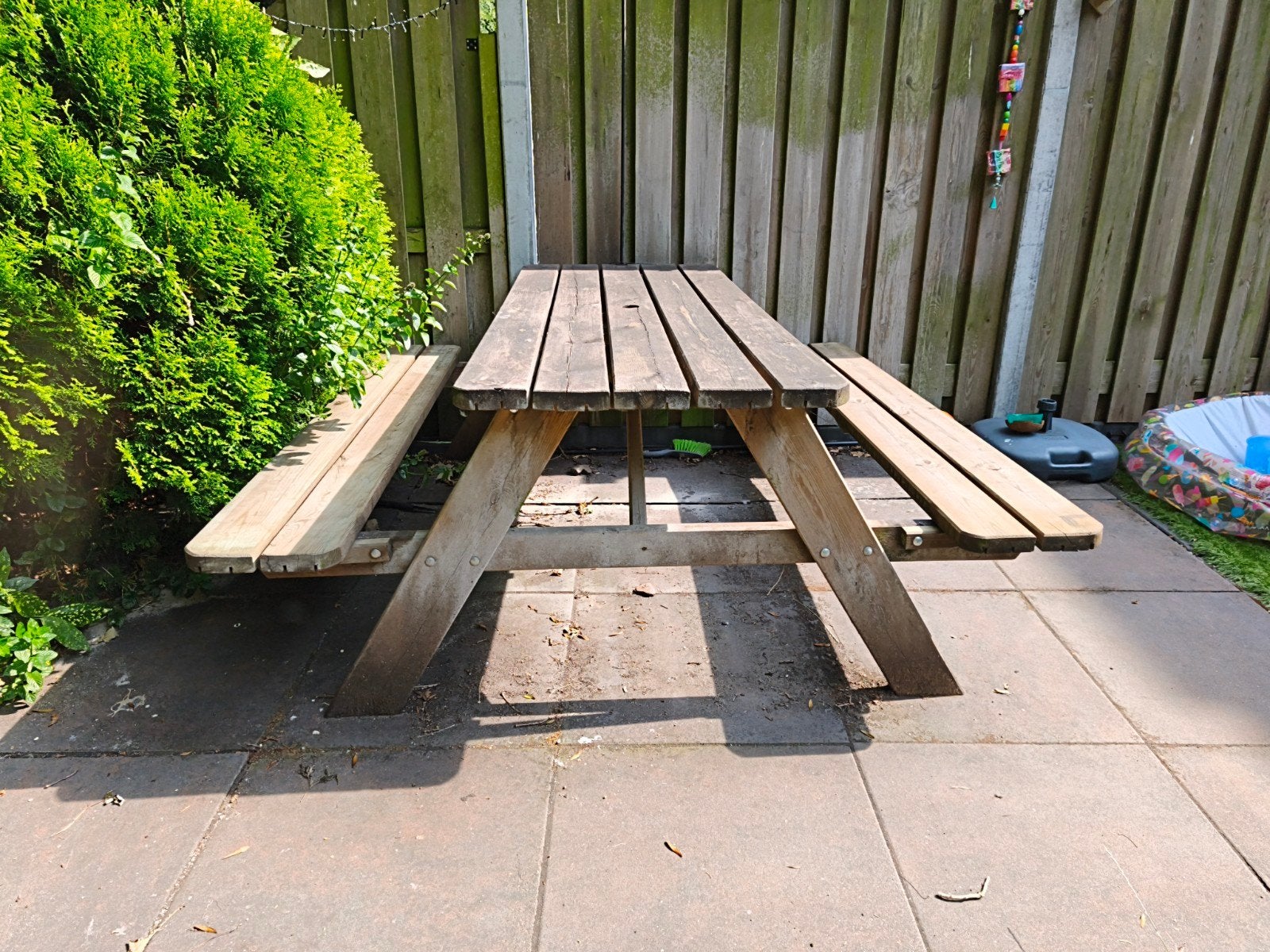 Picknicktafel met opklapbare bankjes 180 lang, Ophalen, Rechthoekig, Hout
