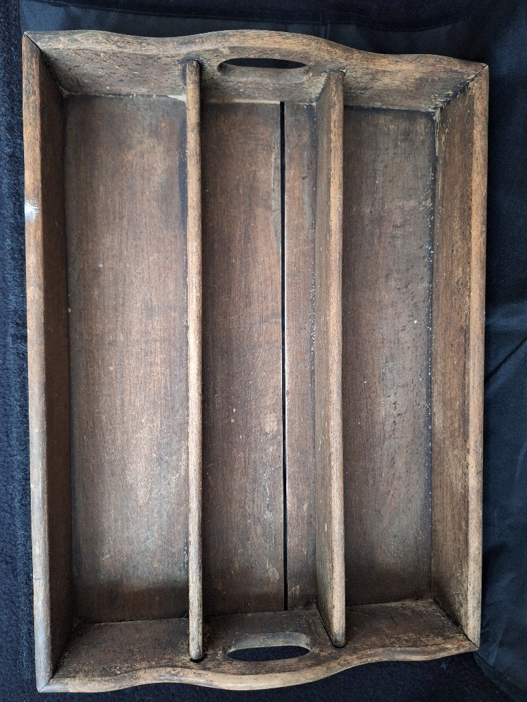 Antieke Houten Bestekbak met Handgrepen, Ophalen