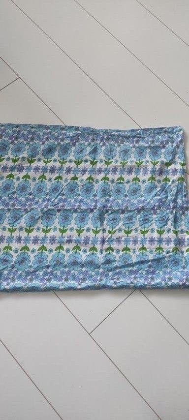 Vintage kussensloop katoen blauw groen wit bloemen, Gebruikt, Eenpersoons, Blauw, Hoeslaken of Sloop