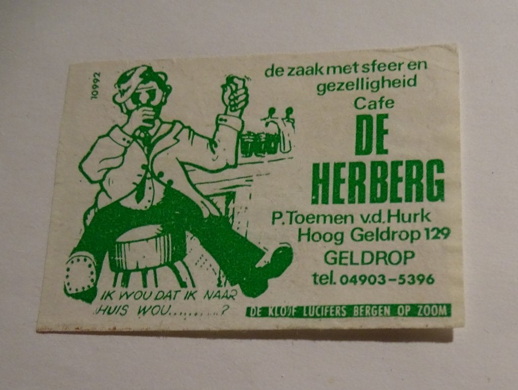 Café   DE HERBERG     Hoog  Geldrop    GELDROP, Verzenden, Gebruikt, Luciferdoosjes of -merken
