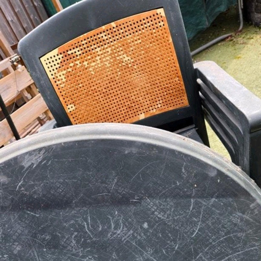 tuinset 4 stoelen, Ophalen, Gebruikt, Rechthoekig, Kunststof