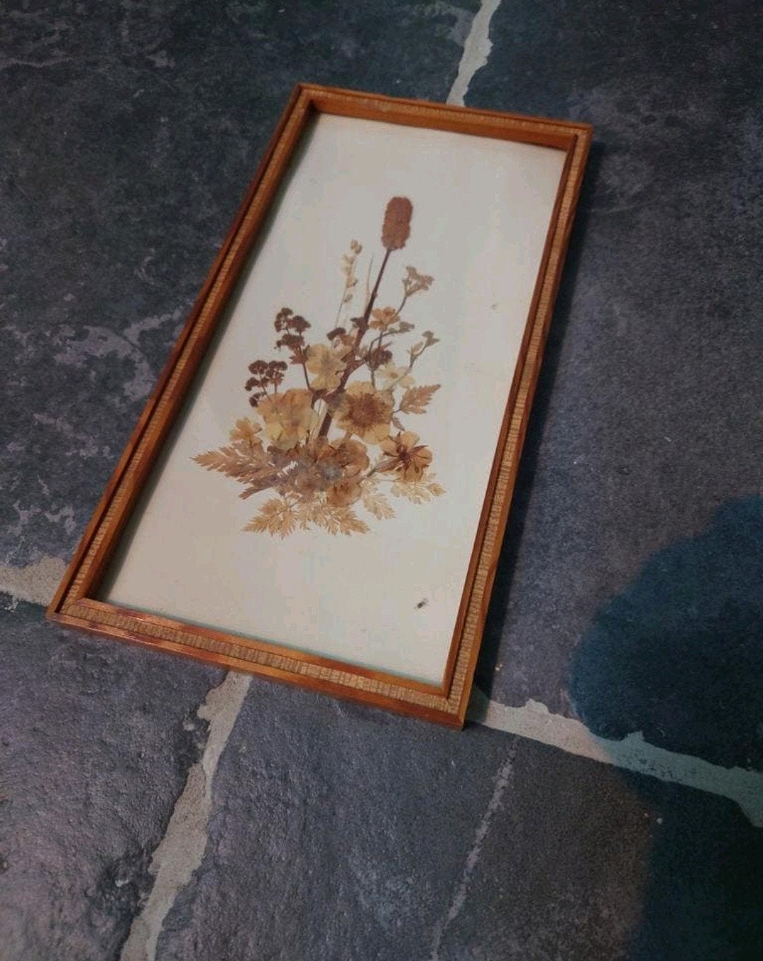 Gedroogde bloemen in lijstje, achter glas (16,5B x 31,5H), Ophalen of Verzenden, Gebruikt
