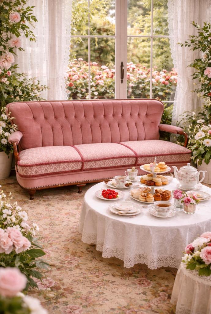Vintage roze bank queen An retro boudoir chesterfield velvet, Ophalen