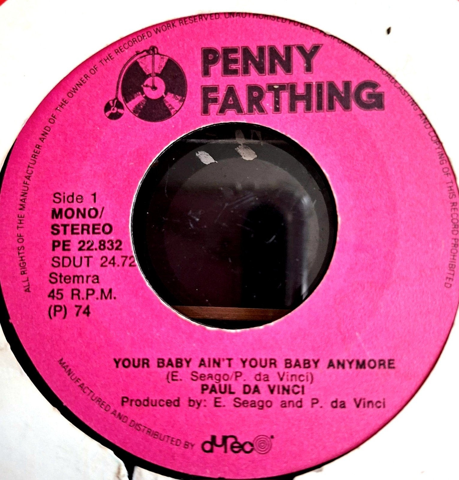 7"/SINGLE  PAUL DA VINCI-Your Baby Ain't Your Baby Anymore, Ophalen of Verzenden, Gebruikt, Pop
