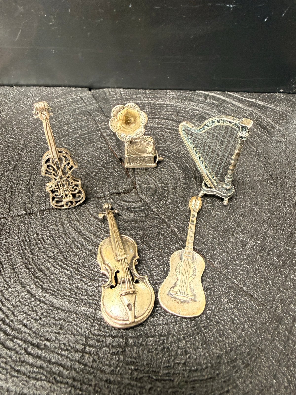5 Zilveren Miniaturen: Muziekinstrumenten en Grammofoon, Verzenden, Zilver