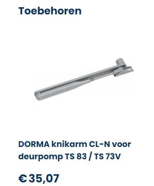 Deurpomp Dorma ts83 met arm nieuw, Ophalen of Verzenden, Nieuw, Slot