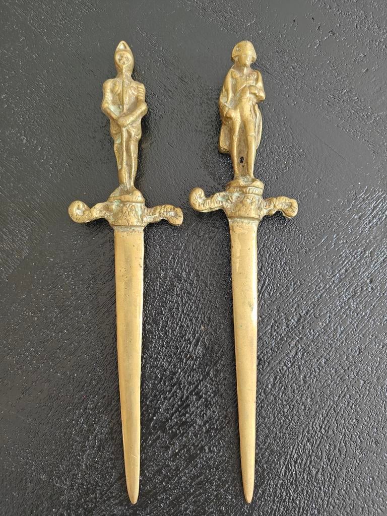 Antieke bronzen briefopeners: Soldaat & Heer, Ophalen of Verzenden