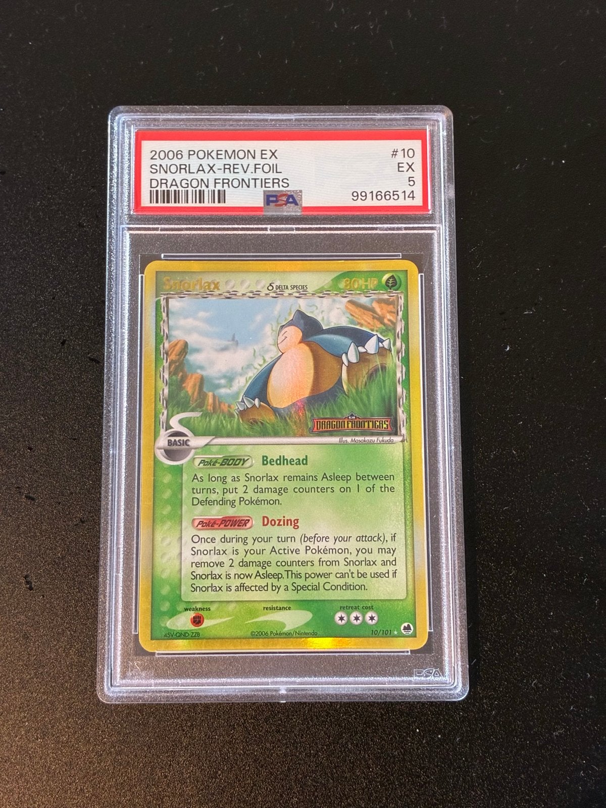 Snorlax #10 | PSA 5 | Stamped | Dragon Frontiers | Pokemon, Ophalen of Verzenden, Gebruikt, Losse kaart, Foil