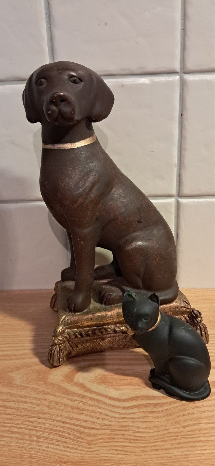 Massief Gecoat Hond en Katten Beeld:, Antiek en Kunst, Ophalen of Verzenden