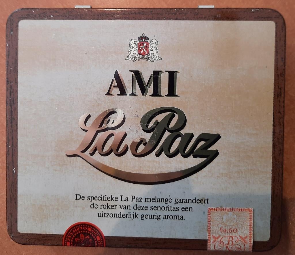 TW-99 Leeg sigaren blikje La Paz AMI 125x110 mm als nieuw !!, Verzenden, Nieuw, Tabaksdoos of Verpakking