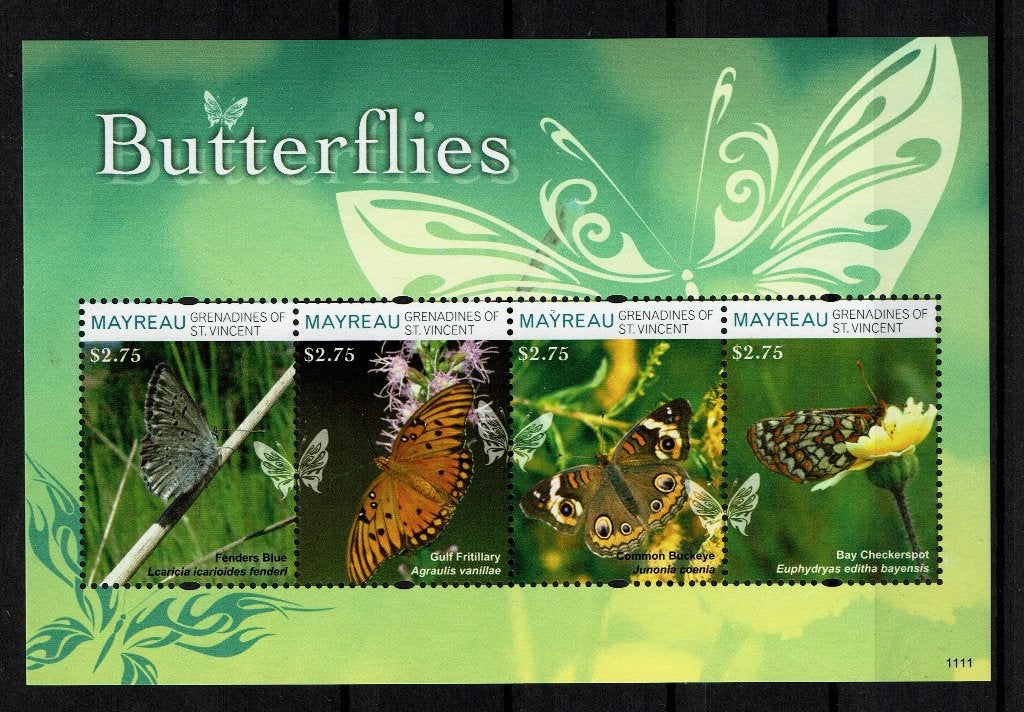 mayreau 2011 pf blok vlinders insecten butterflies 1, Ophalen of Verzenden, Postfris, Dier of Natuur
