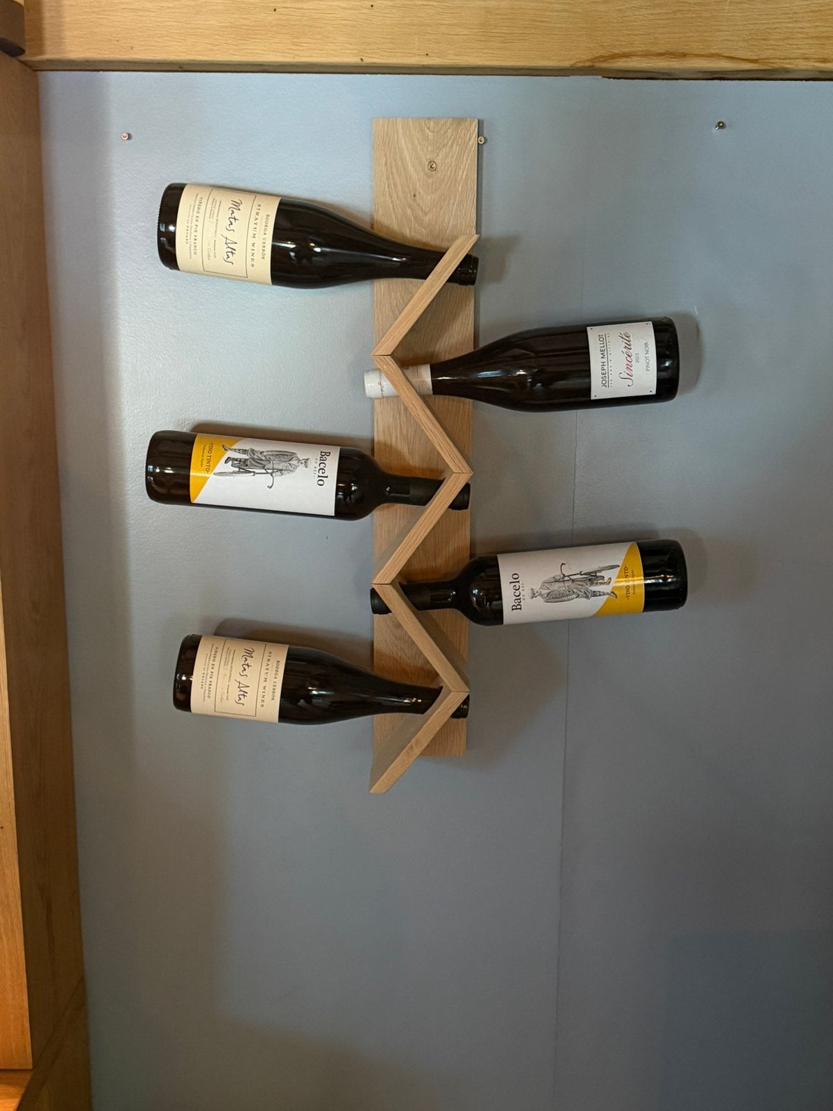 Uniek handgemaakt wijnrek – gerecycled eikenhout 5 flessen, Huis en Inrichting, Ophalen, 50 – 75, 5 tot 15 flessen, Nieuw