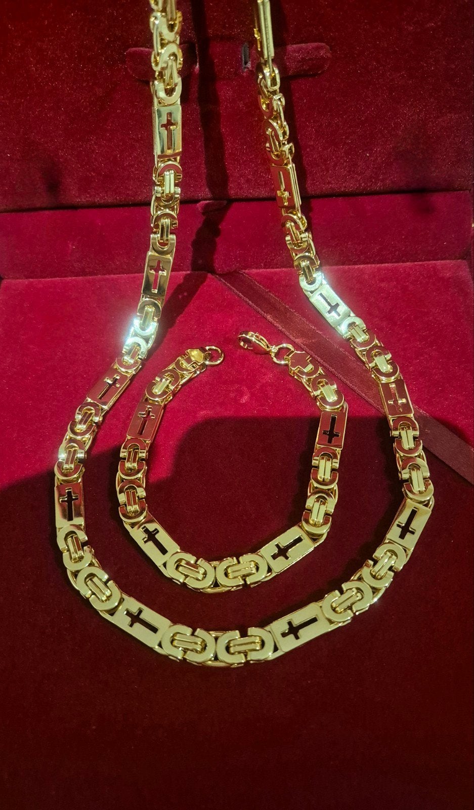 14 karaats goud verguld kruis ketting+ armband  Nieuw !, Ophalen, Nieuw, Goud, Overige materialen