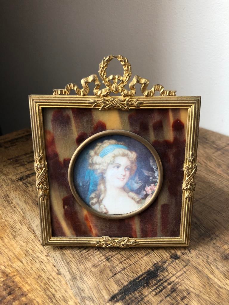 Antiek Miniatuur Portret in Bronzen Lijst, Antiek en Kunst, Ophalen of Verzenden