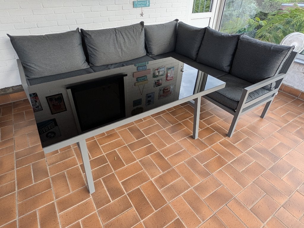 Gardens Impressions Perea diner/ hoek loungeset gebr./ gd st, Ophalen, 4 zitplaatsen, Gebruikt, Aluminium