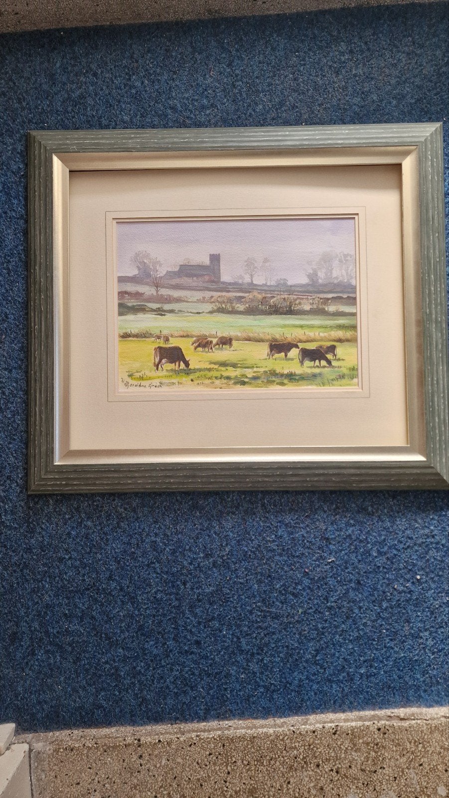 Aquarel van Geraldine Green - Landschap met koeien, Gesigneerd, Ophalen of Verzenden, Landschap, Aquarel