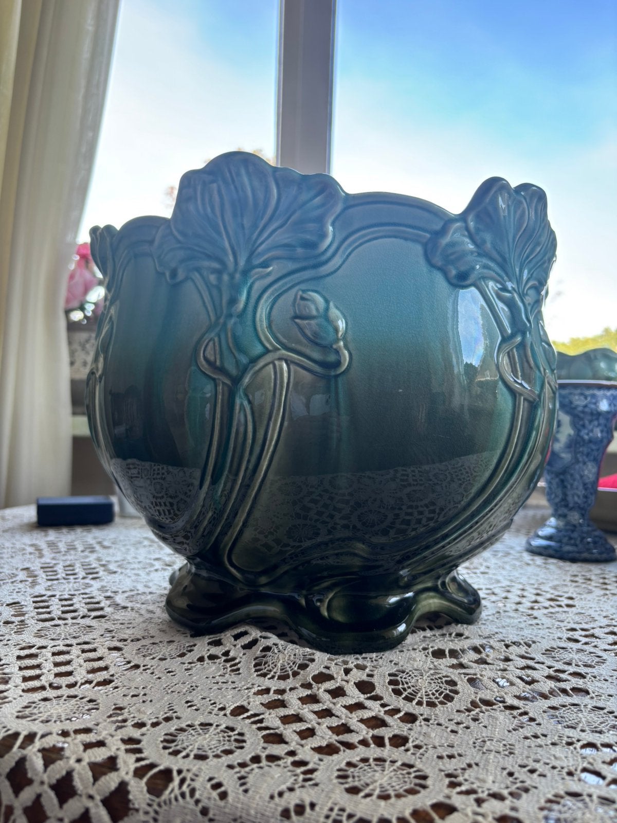 Grote majolika bloempot, 25 tot 40 cm, Overige materialen, Gebruikt, Rond