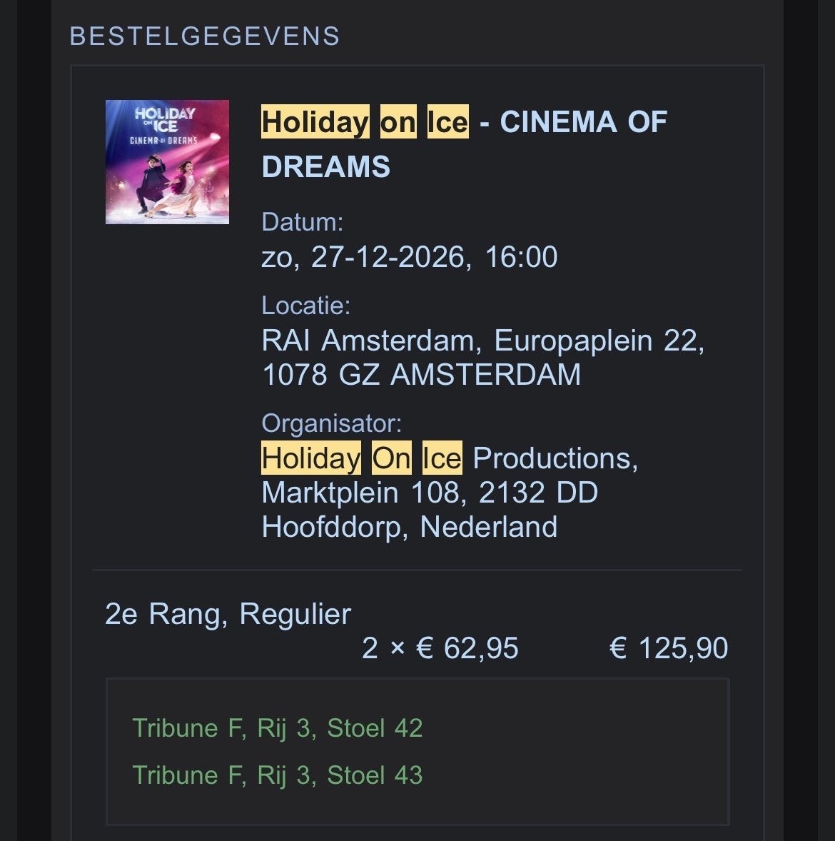 Twee kaartjes holiday one ice, Tickets en Kaartjes