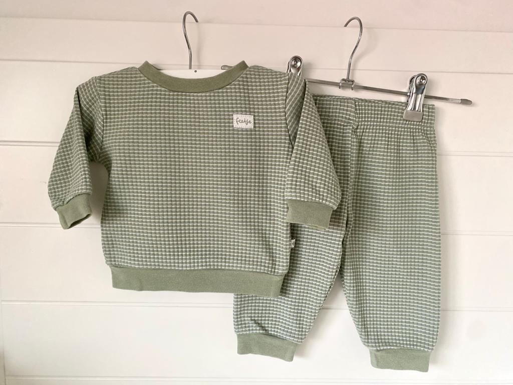 Feestje Wafelstof Setje - Groen (Maat 62), Kinderen en Baby's, Babykleding | Maat 62, Ophalen of Verzenden, Zo goed als nieuw
