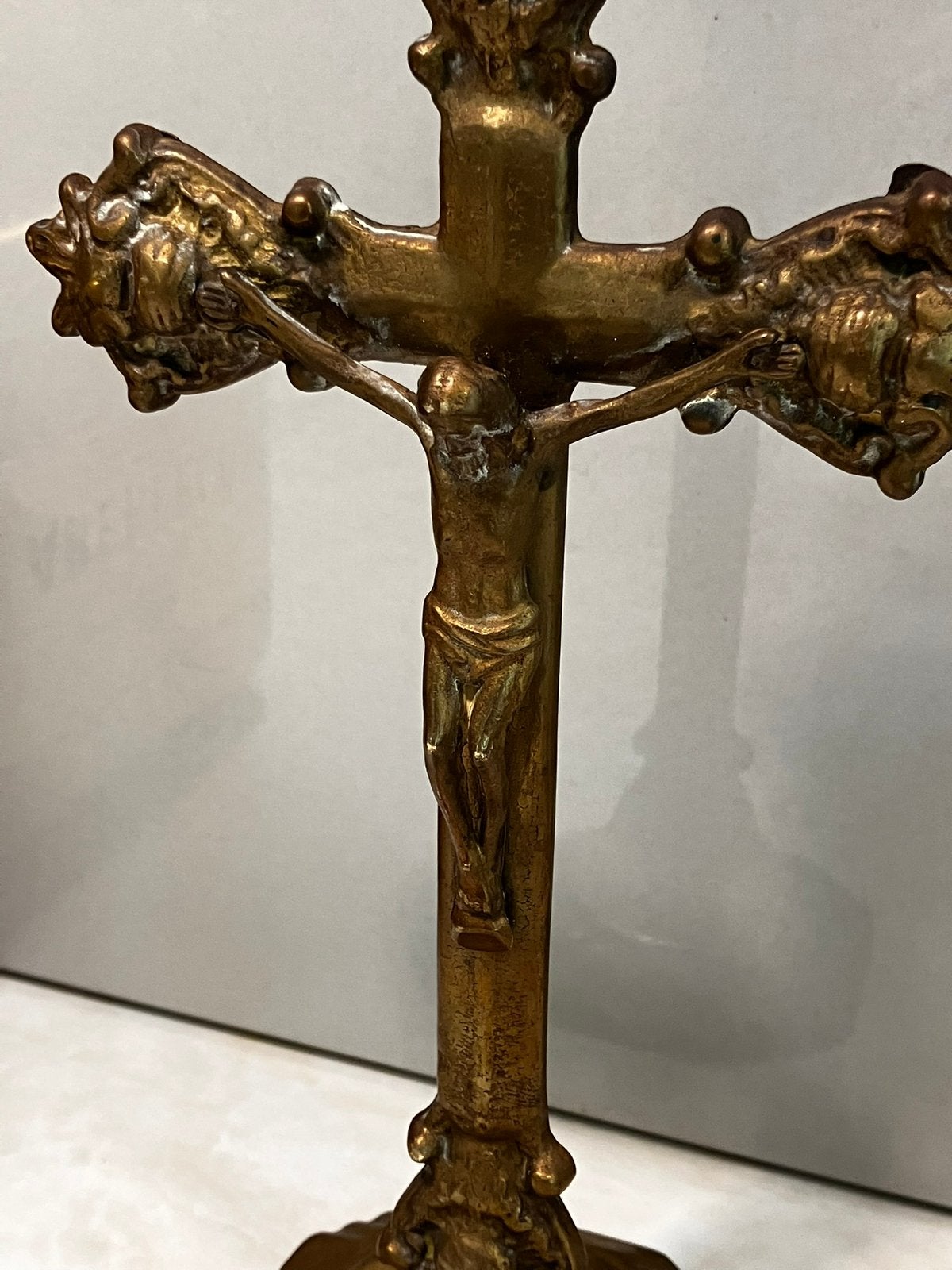Antiek messing tafel kruisbeeld ca. 1880- 1900, Ophalen of Verzenden