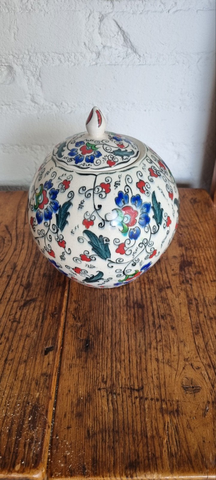 Turkse keramische tegelart  vaas urn pot met deksel, Ophalen of Verzenden