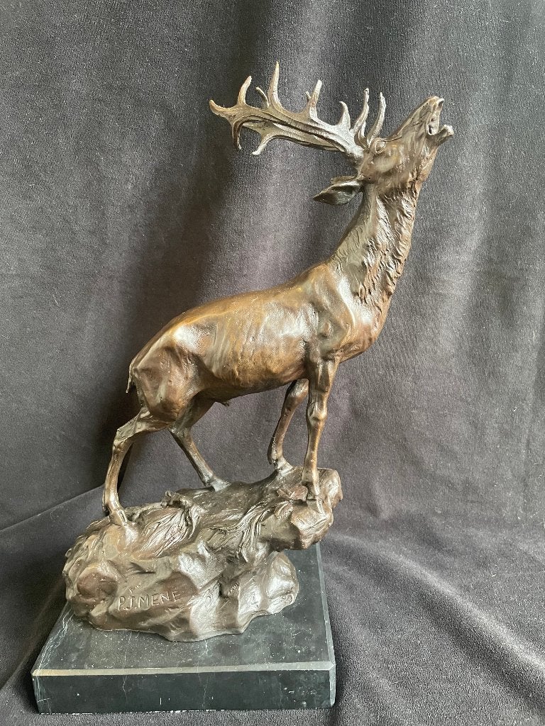 Bronzen brullend hert. P.J.Mene groot 39 cm zuiver brons, Antiek en Kunst, Kunst | Beelden en Houtsnijwerken, Ophalen of Verzenden
