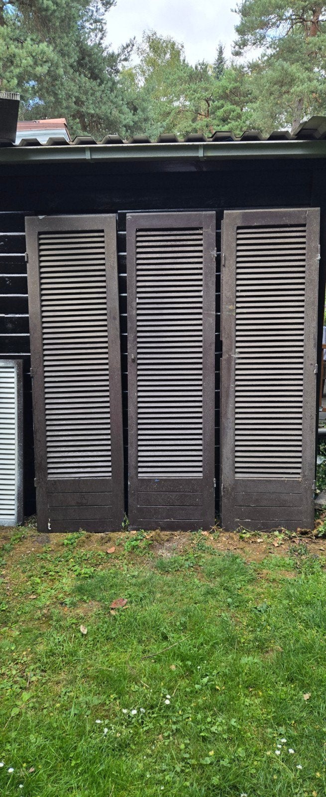 Set van 7  houten louvre deuren, Ophalen, Gebruikt, 80 tot 100 cm, 215 cm of meer