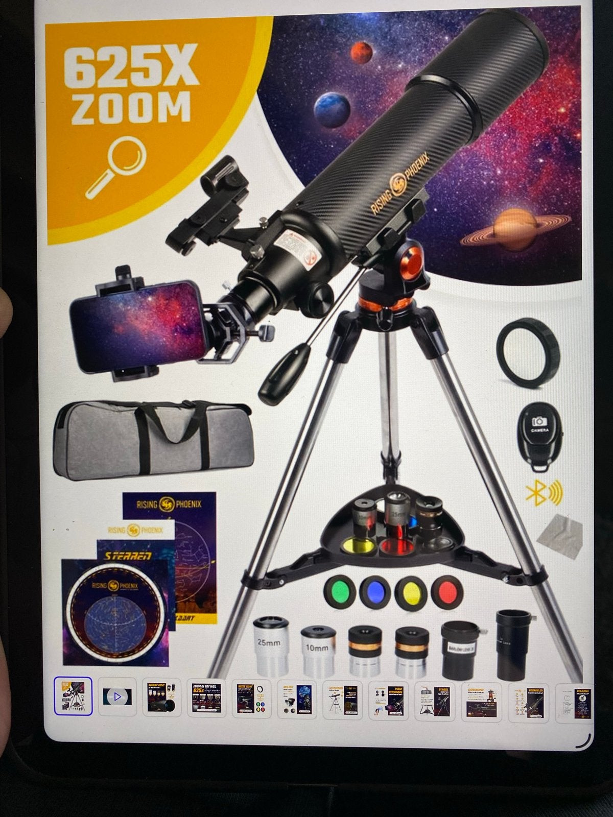 Professionele Rising Phoenix Telescoop 625x Zoom, Ophalen, Lenzentelescoop (refractor), 80 tot 200 mm, Nieuw