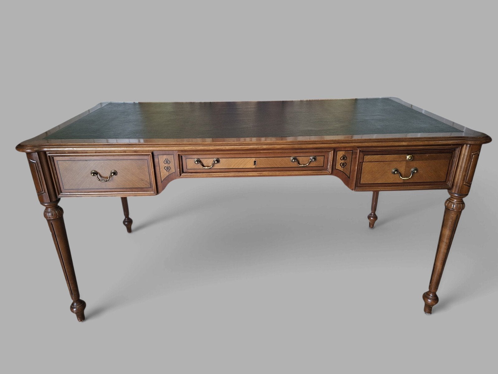 Klassiek Engelse schrijftafel, bureau desk met ingelegd leer, Ophalen of Verzenden